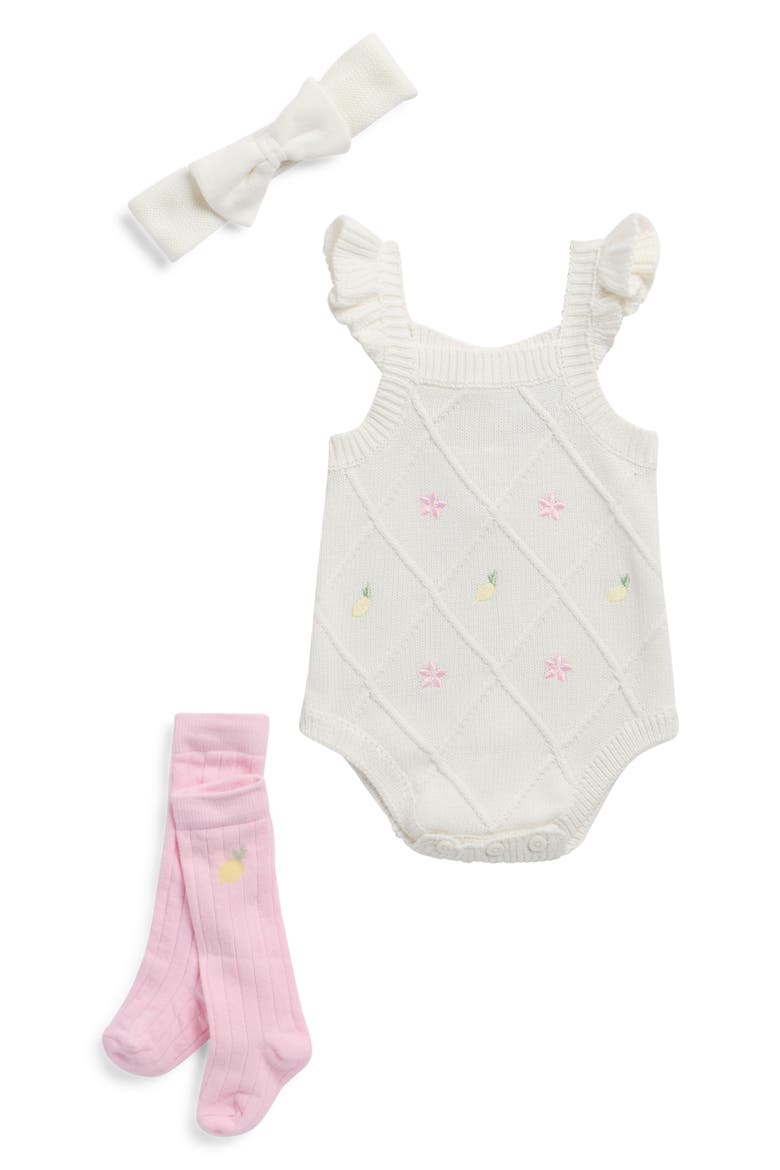 Summer Sweater Knit Romper, Headband & Socks Set, Main, color, SUGAR SWIZZLE