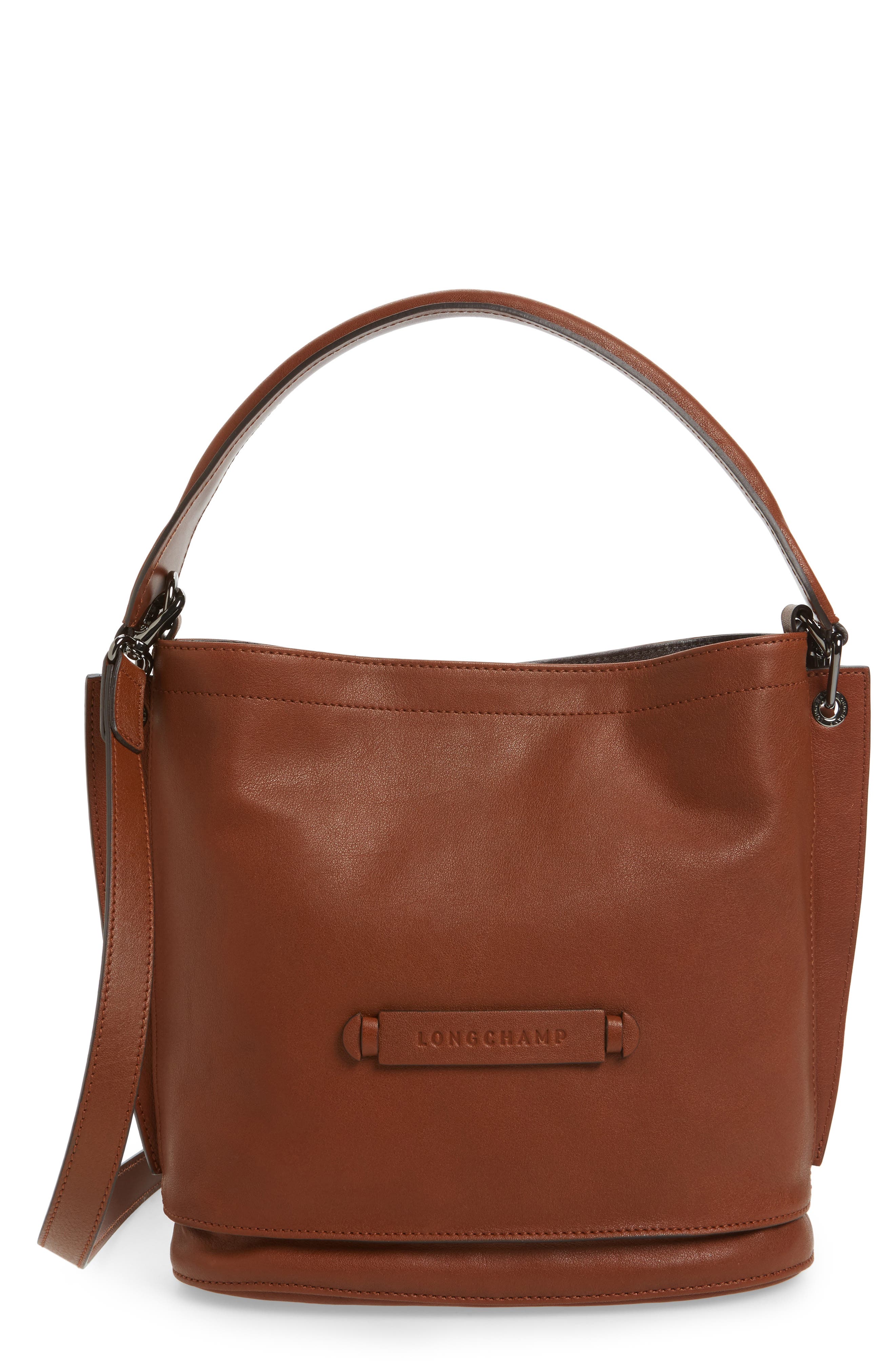 3D Leather Bucket Bag, Main, color, COGNAC