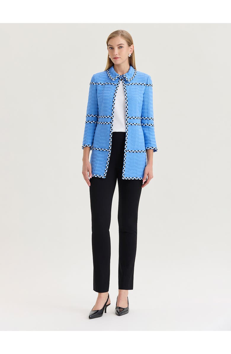 Misook Tri-Color Braided Trim Knit Jacket, Alternate, color, Blue