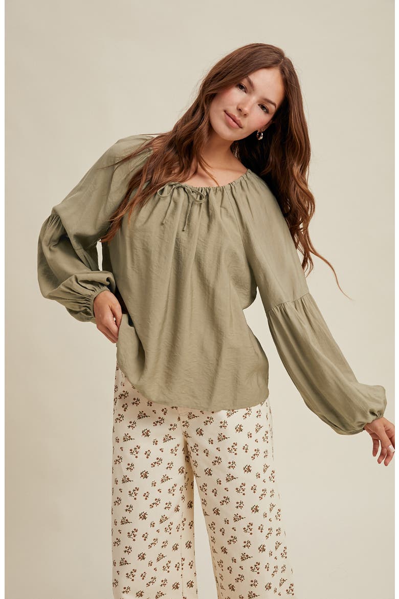 Balloon Sleeve Tie Neck Blouse, Alternate, color, G MINT