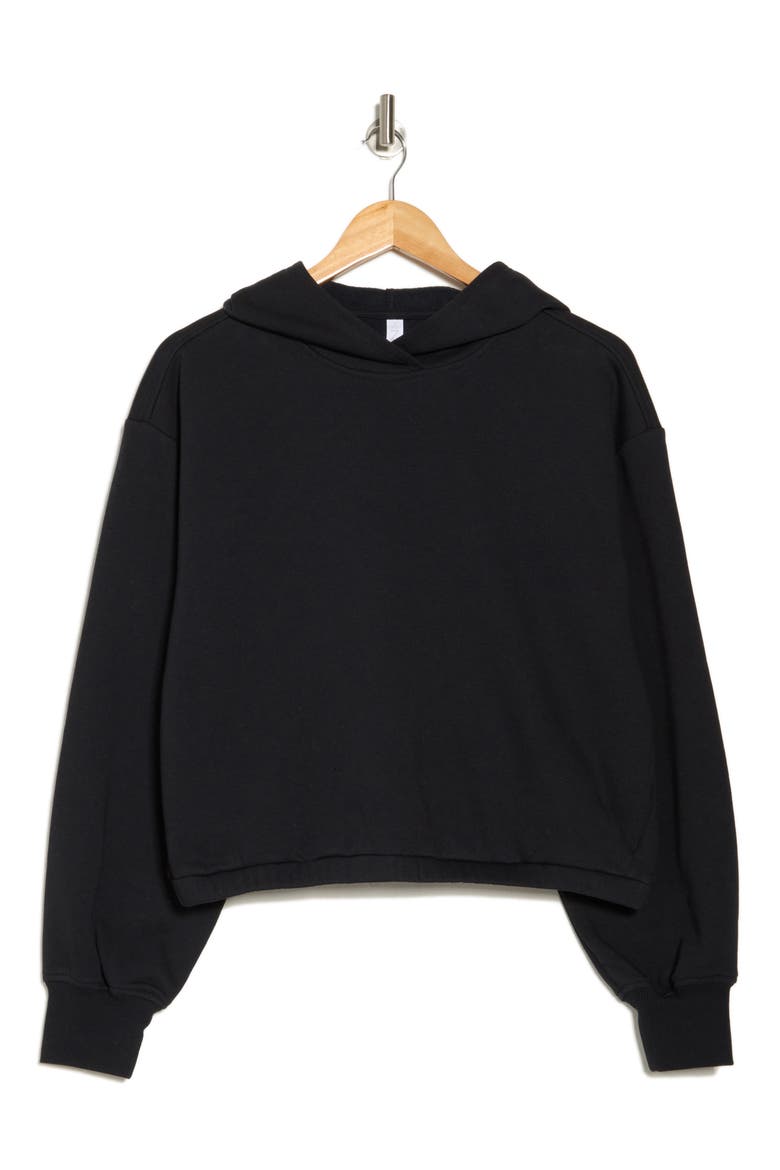 Feather Fleece Cinch Hem Pullover Hoodie, Alternate, color, BLACK