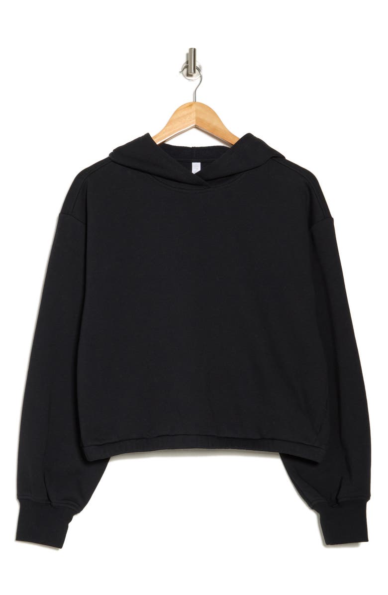 Z by Zella Feather Fleece Cinch Hem Pullover Hoodie, Alternate, color, Black