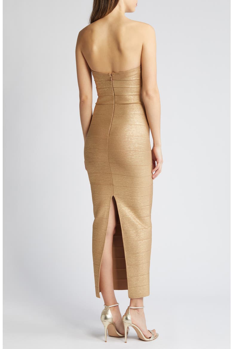 Foil Strapless Bandage Gown, Alternate, color, GOLD