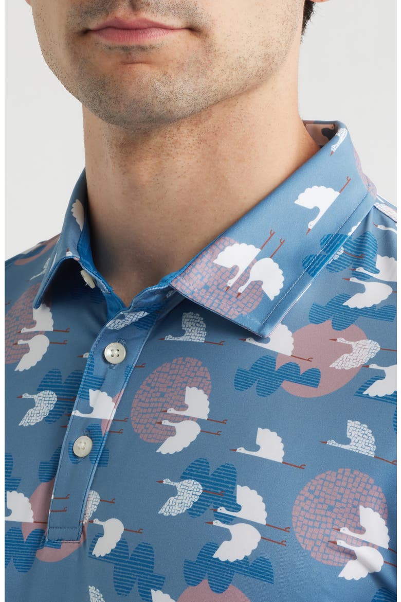 Windward Bird Print Performance Golf Polo, Alternate, color, BLUE SHADOW