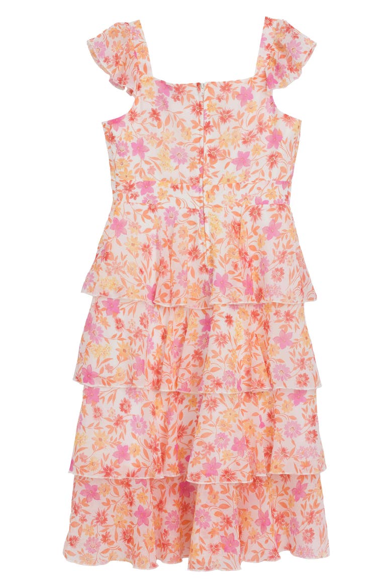 Kids' Floral Tiered Dress & Headband Set, Alternate, color, IVORY/ CORAL JM