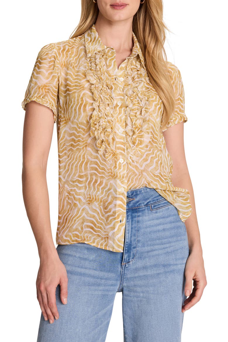 Sunrays Ruffle Placket Georgette Button-Up Shirt, Main, color, YELLOW MULTI
