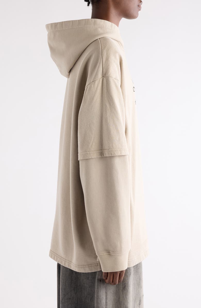 Acne Studios Floor Fairy Tale Layered Logo Graphic Hoodie, Alternate, color, Faded Beige