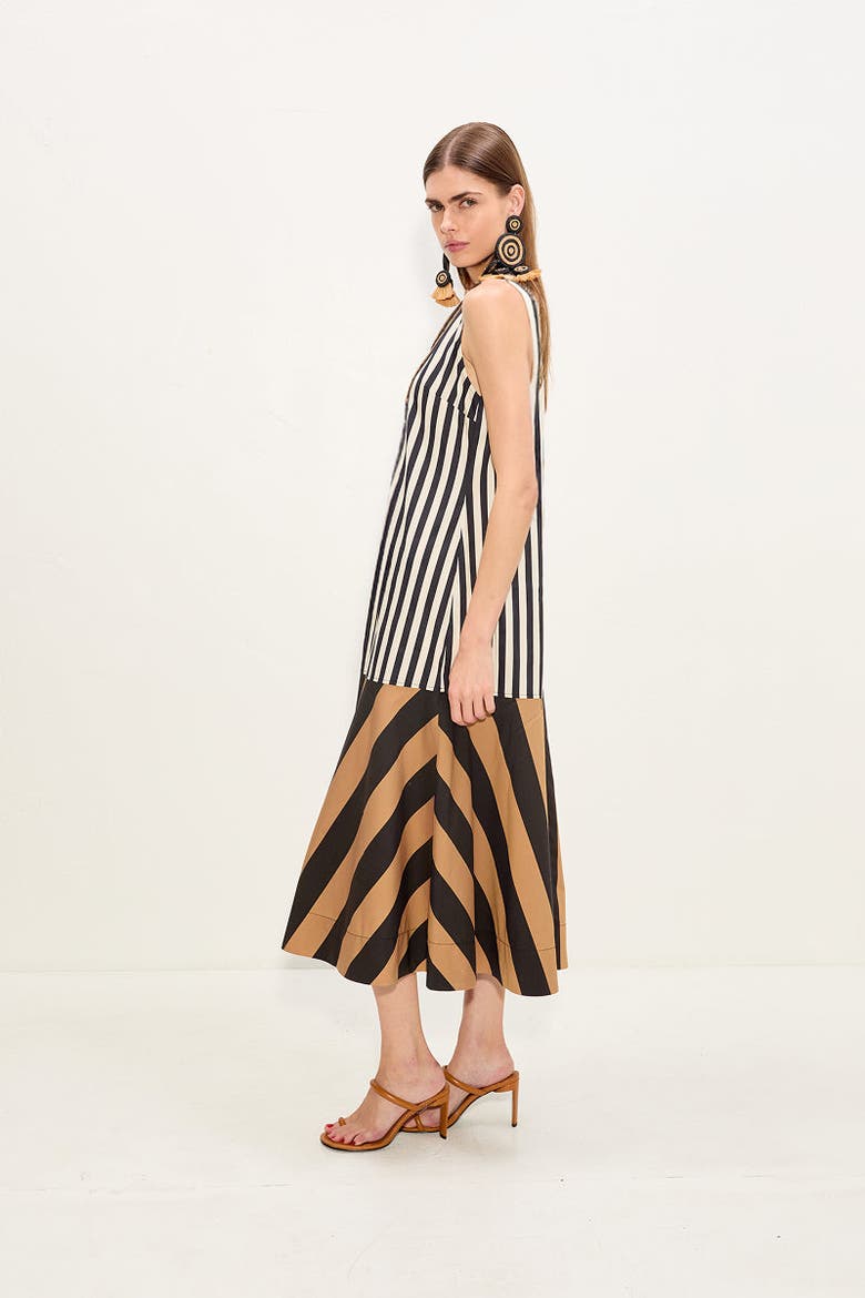 Celeste Poplin Midi Dress, Alternate, color, Black/Tan Stripe Combo