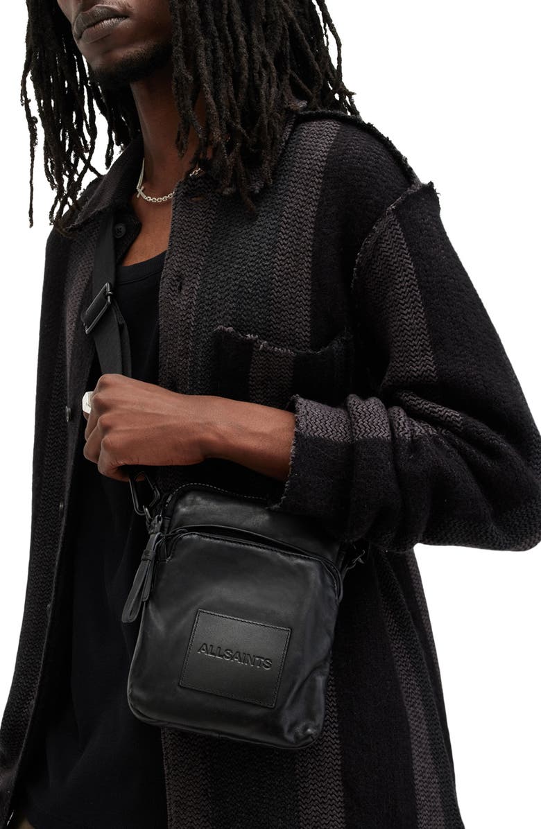 AllSaints Falcon Leather North/South Crossbody Pouch, Alternate, color,