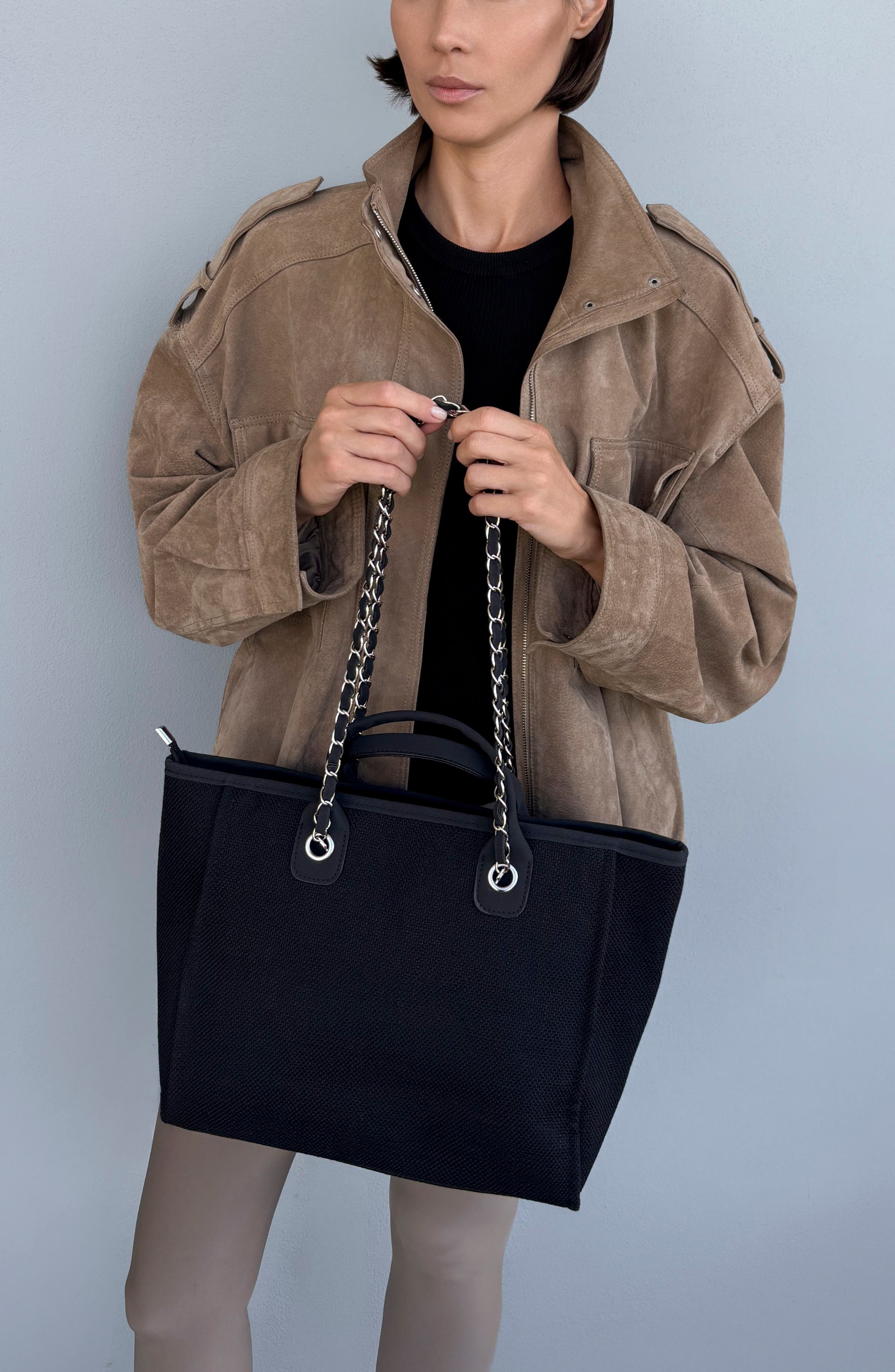 Chain Oversized Tote, Alternate, color, BLACK