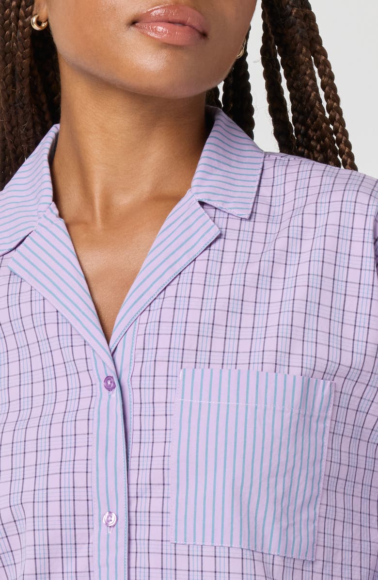 Florence by Mills Micro Plaid Crop Stretch Cotton Button-Up Shirt, Alternate, color, Millie Lavender Plaid