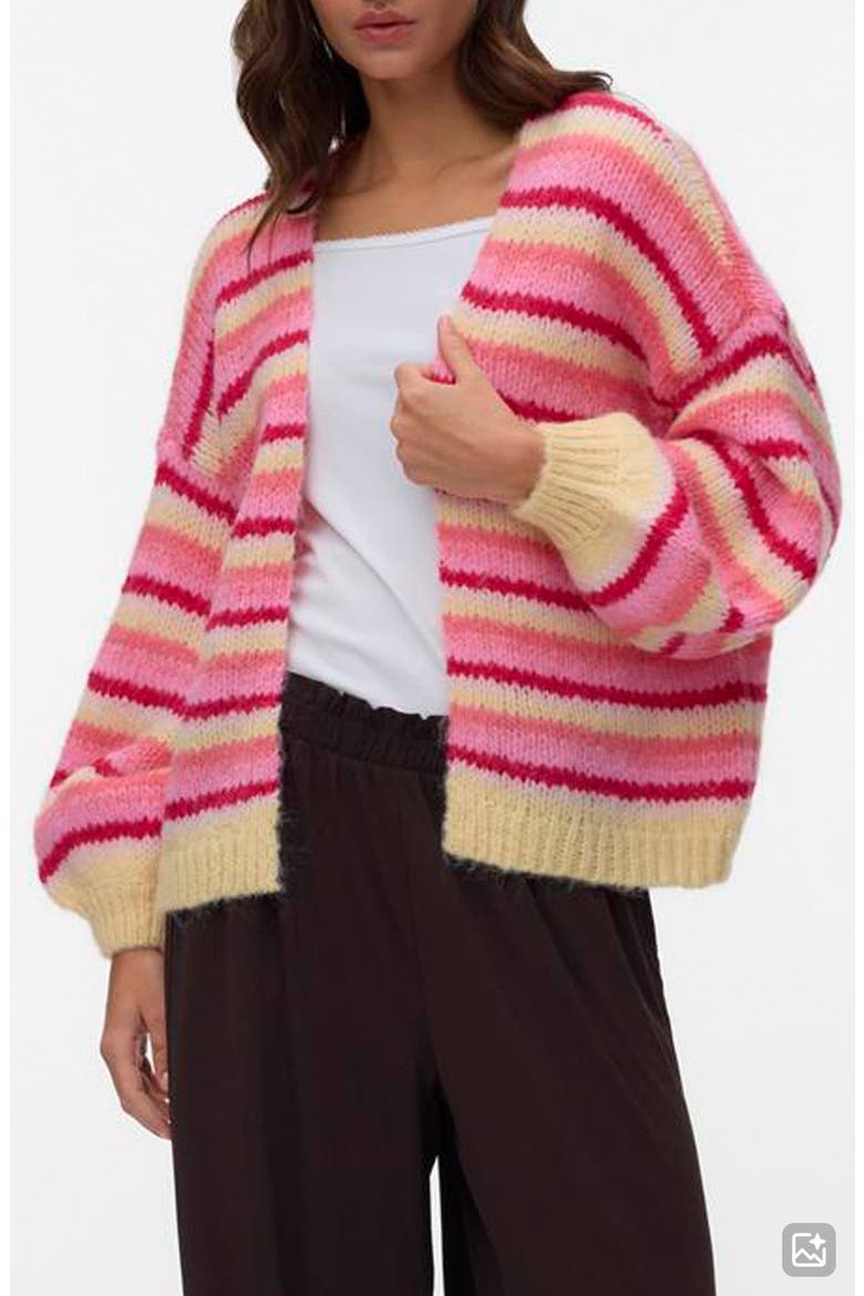 Maybe Stripe Open Front Cardigan, Main, color, CHINTZ ROSE STRIPES GOLDEN HAZ