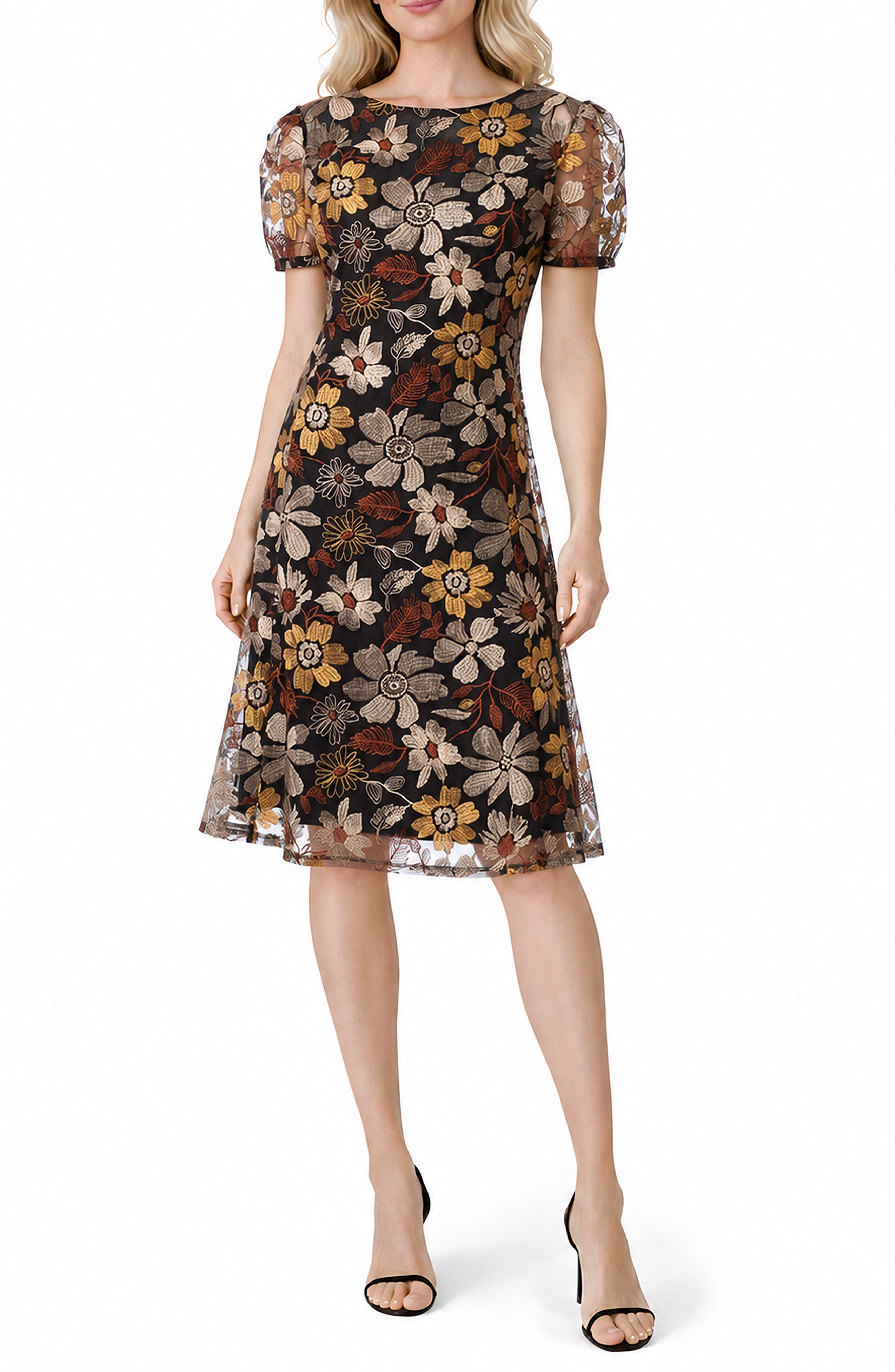 Embroidered Puff Sleeve Dress