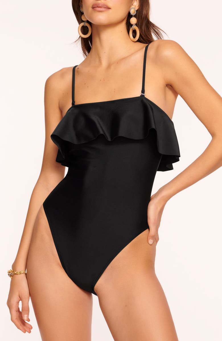 Ramy Brook Minna Ruffle One-Piece Swimsuit, Main, color, Black