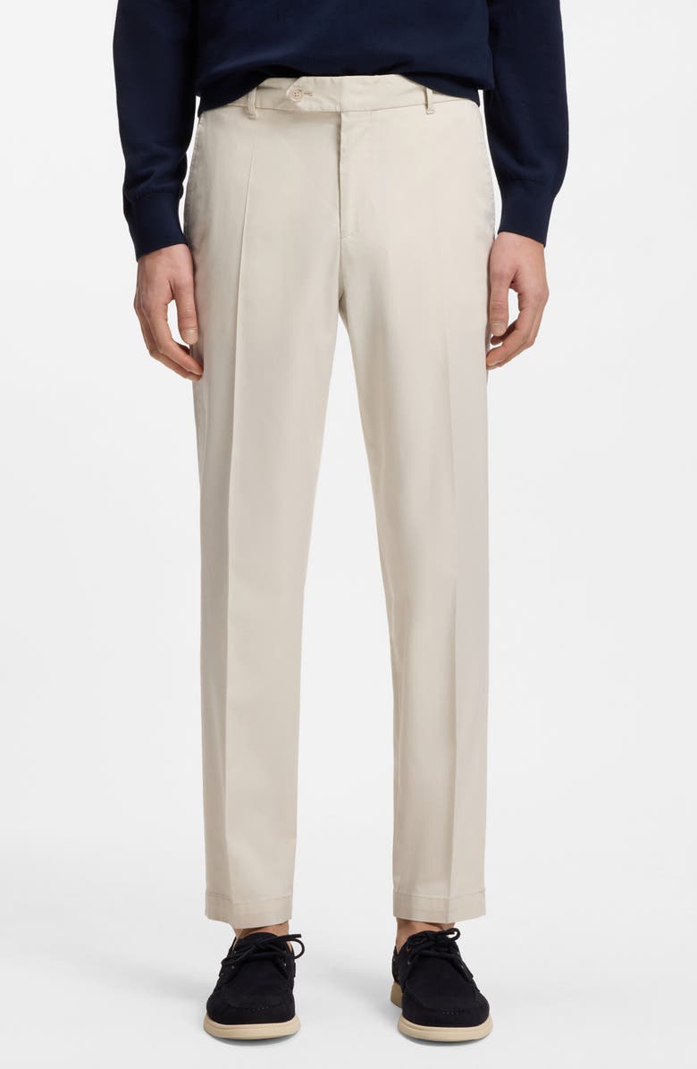 BOSS Perin Flat Front Trousers, Main, color, Open Whte