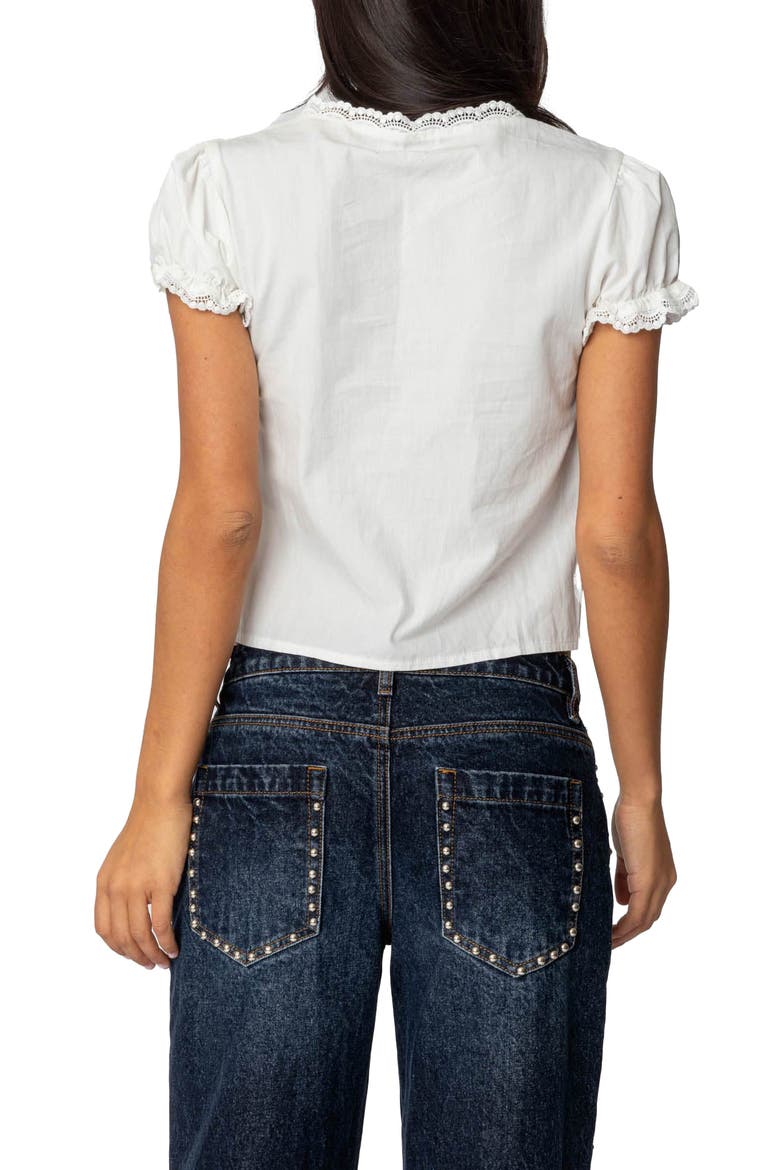 Tie Front Scalloped Cotton Top, Alternate, color, WHITE
