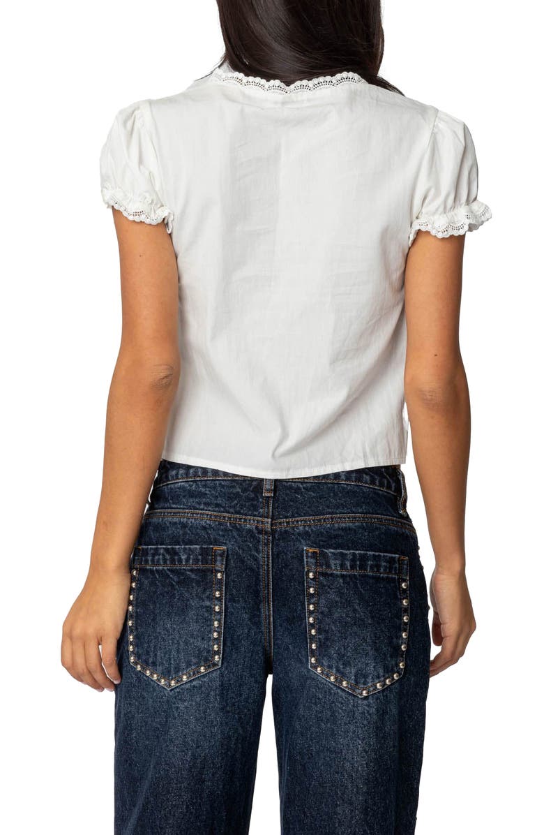 EDIKTED Tie Front Scalloped Cotton Top, Alternate, color, White