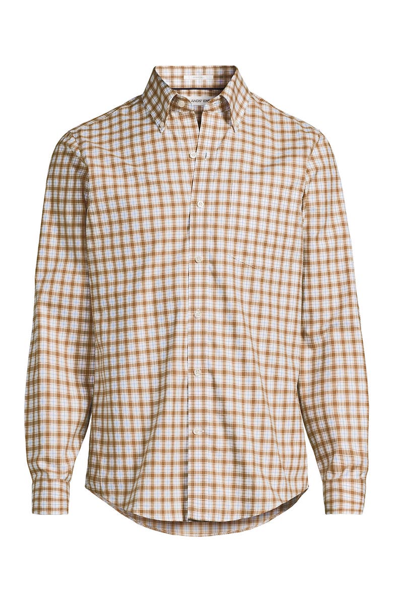 Lands' End Traditional Fit No Iron Twill Shirt, Alternate, color, Canyon Camel/Blue Plaid