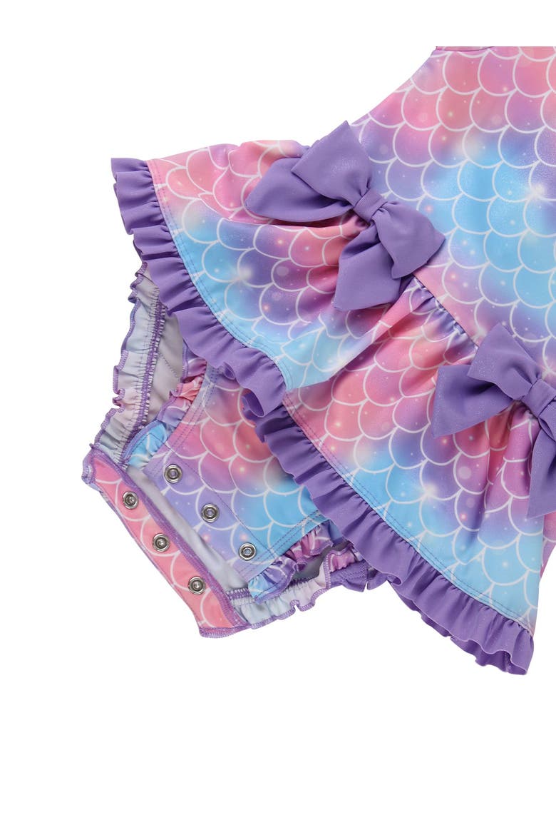 UPF50+ Long Sleeve One Piece Bow Peplum Rash Guard Swimsuit, Alternate, color, Shimmer Mermaid Tale