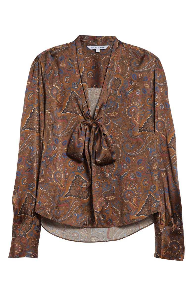 Veronica Beard Francine Print Tie Neck Silk Blend Top, Alternate, color, Walnut Multi