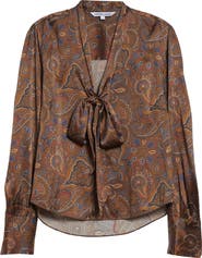 Veronica Beard Francine Print Tie Neck Silk Blend Top