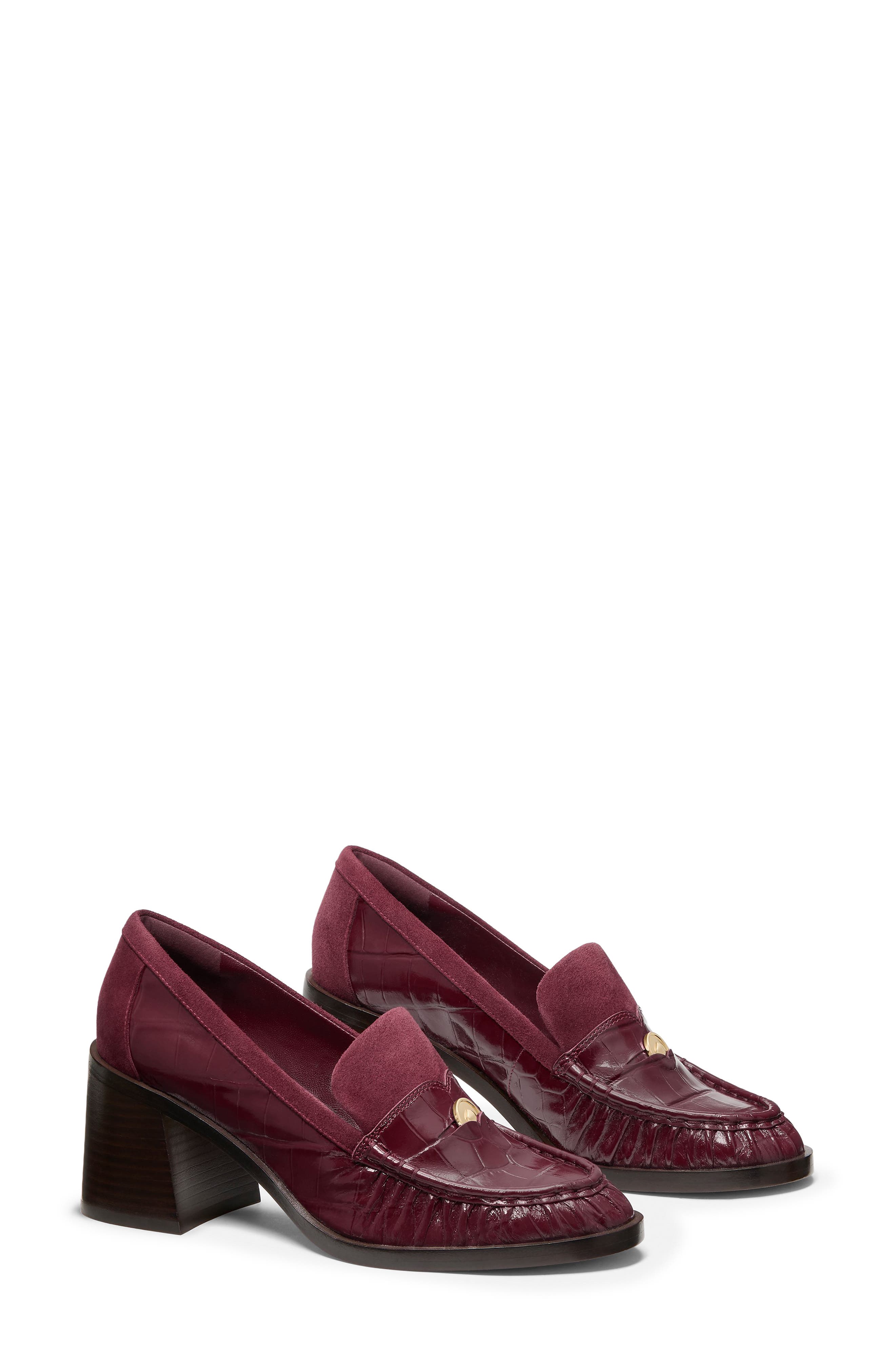Pani Croc Embossed Leather Loafer Pump, Alternate, color, CHERRY JUICE