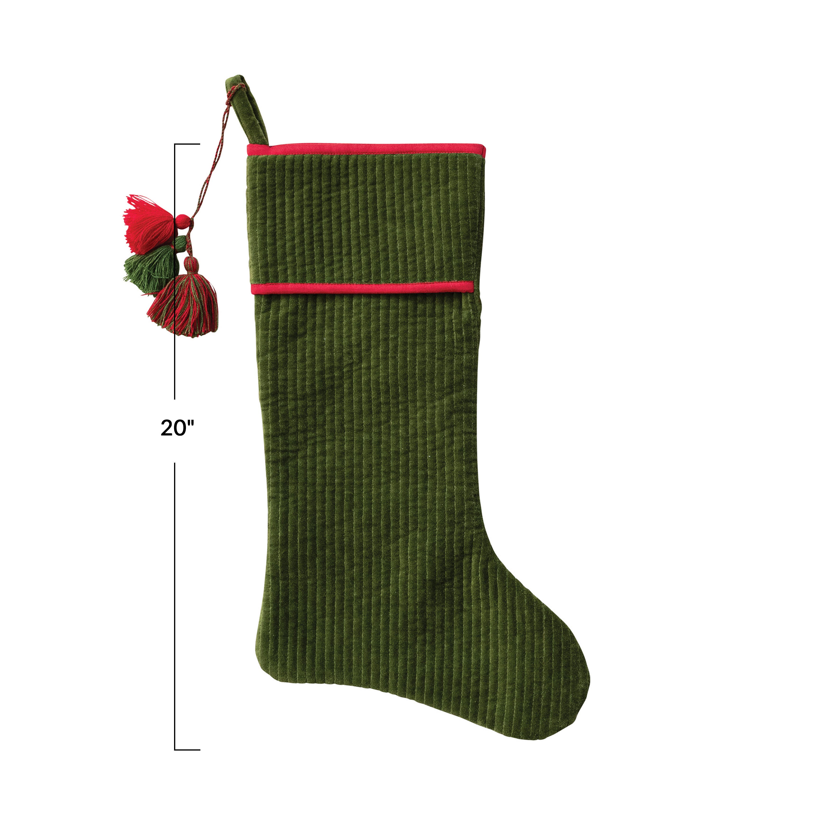 Olive Grove Quilted Cotton Velvet Stocking with Tassels | Nordstrom