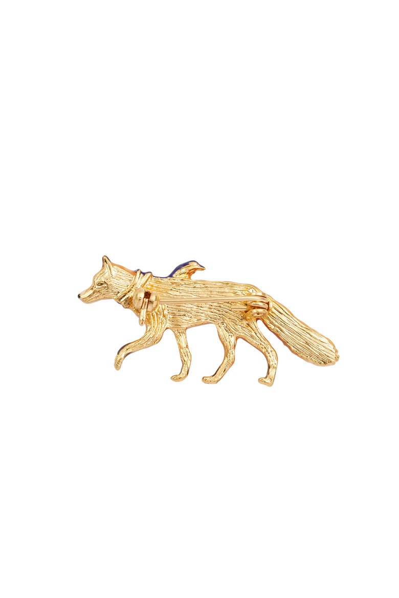 Cosy Fox Enamel Brooch, Alternate, color, Gold