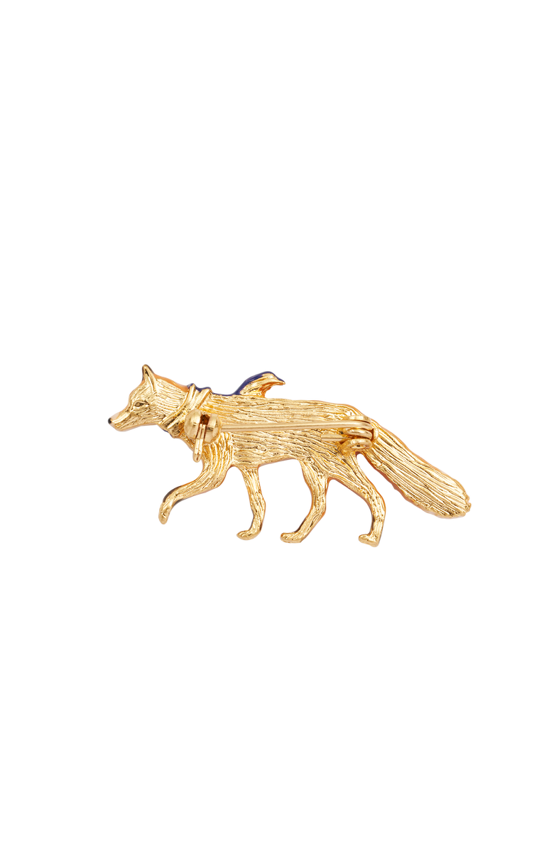 Fable England Cosy Fox Enamel Brooch, Alternate, color, Gold