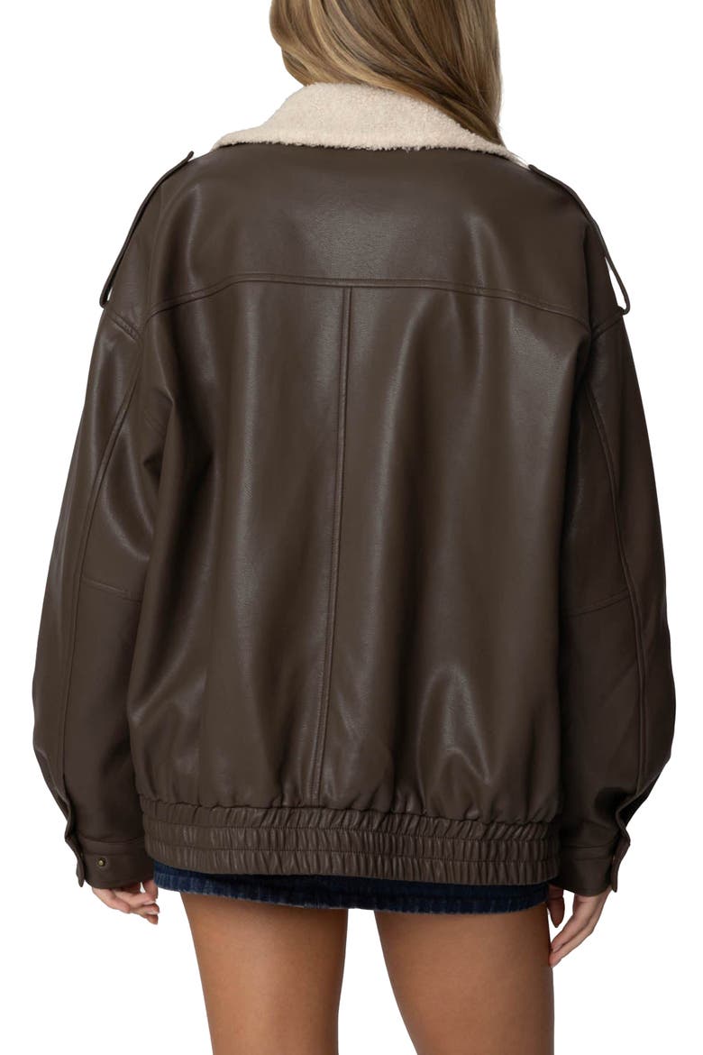 Ann Oversize Faux Leather Jacket with Faux Shearling Collar, Alternate, color, BROWN