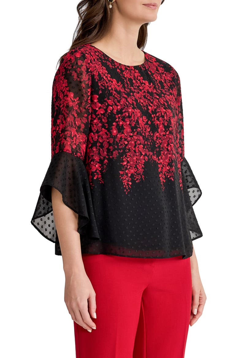 Ruffle Sleeve Clip Dot Chiffon Top, Alternate, color, BLACK MULTI
