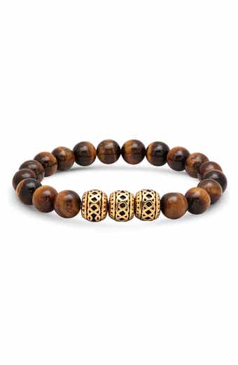 Men's 18k Gold Plated Tiger Eye Bead Stretch Bracelet