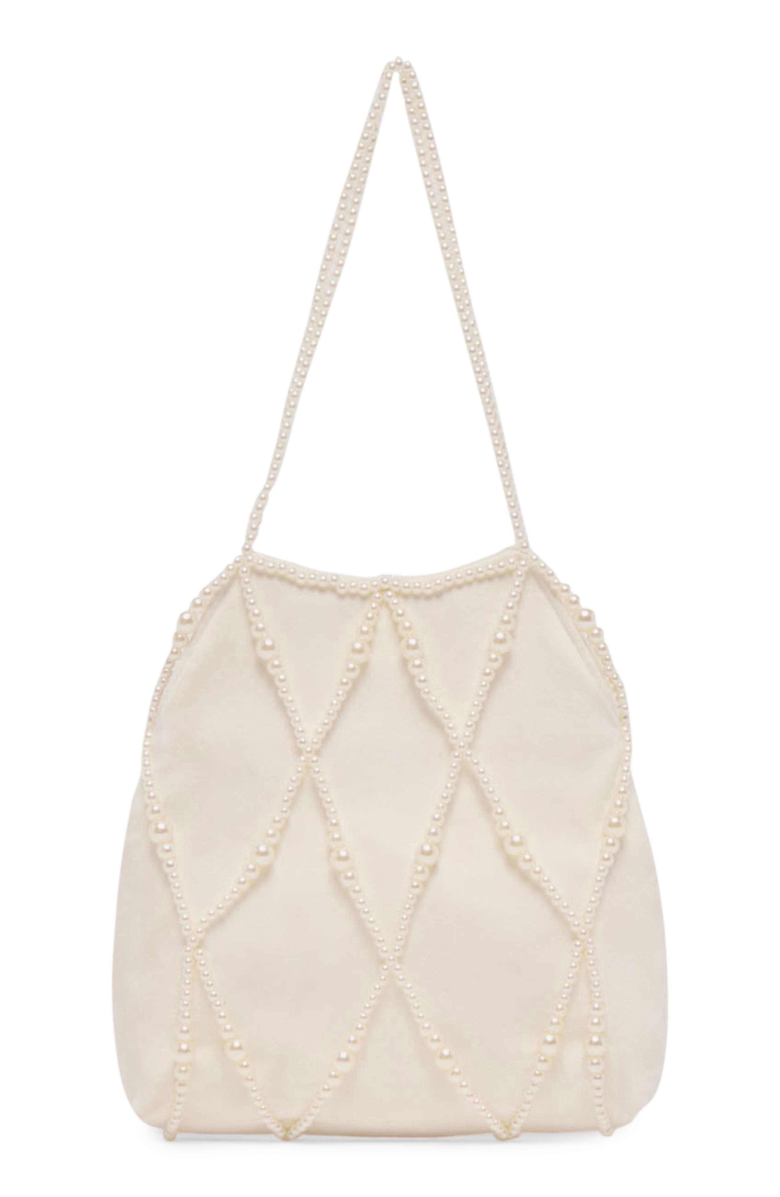 Dolce Vita Faux Pearl Satin Bag, Main, color, Ivory