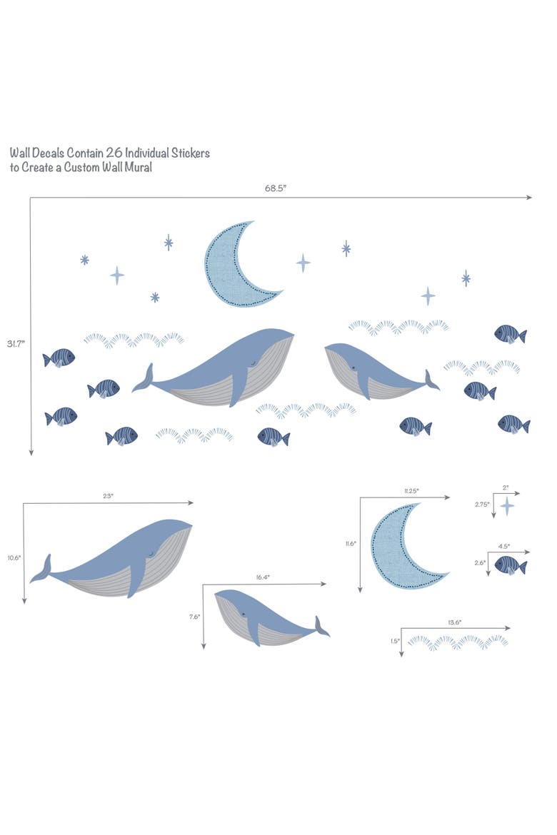 Bubbles & Squirt Aquatic Under Sea Whale/Fish Wall Decals/Stickers, Alternate, color, Blue