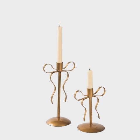 Gold Bow Tapered Candlesticks