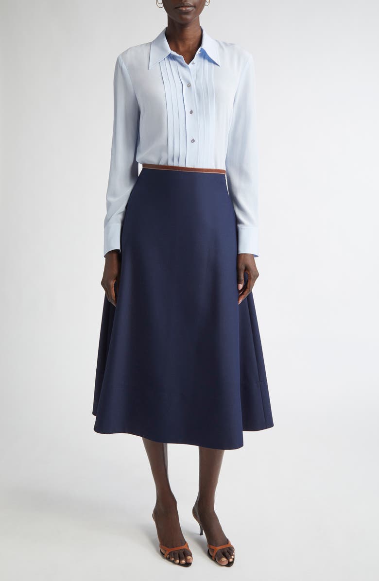 ST. JOHN Silk Crepe Georgette Button-Up Shirt, Alternate, color, Blue Lagoon