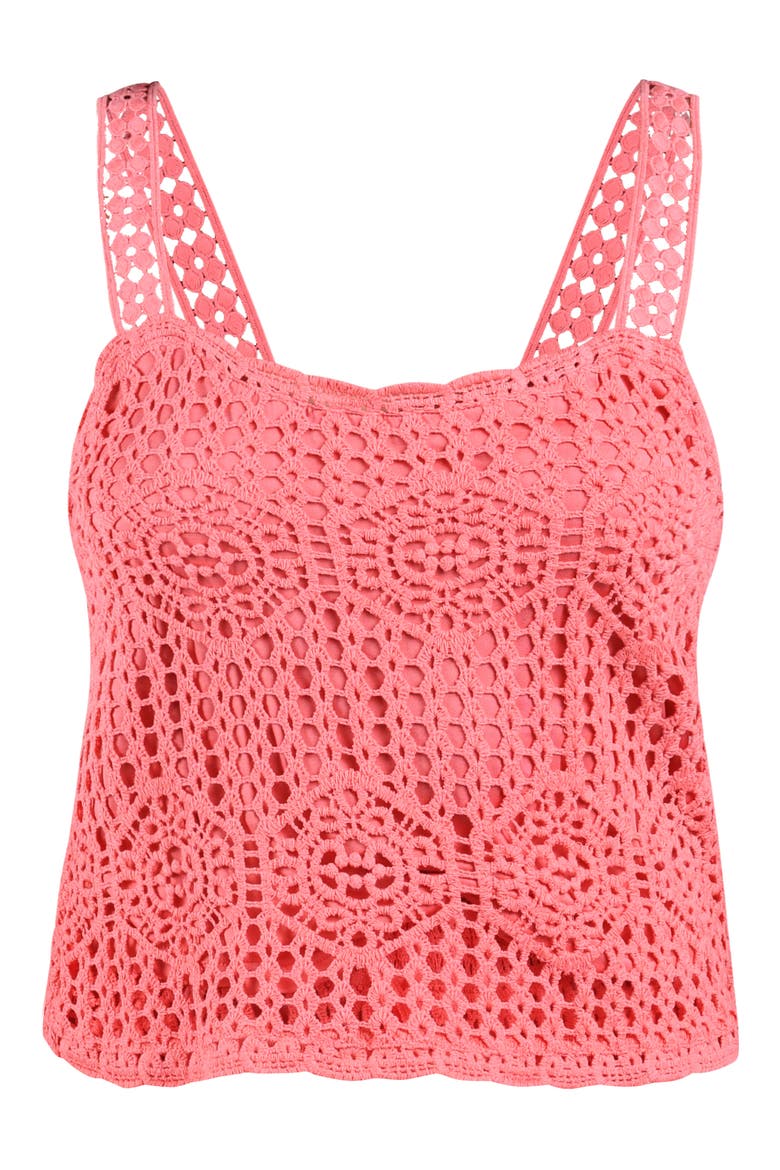 Waverly Lace Overlay Cotton Cover-Up Camisole, Alternate, color, CORAL REEF
