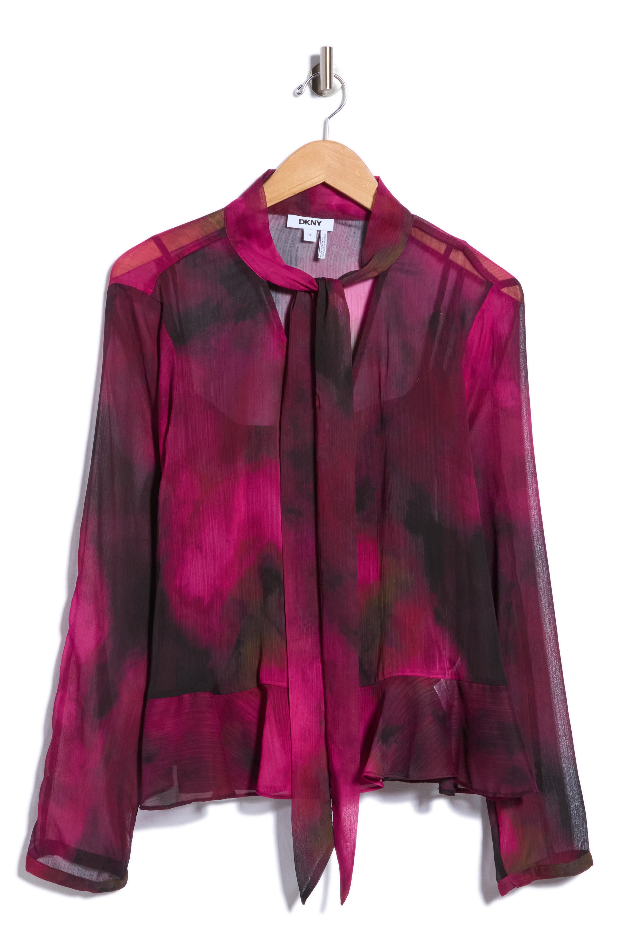 Tie Neck Long Sleeve Peplum Top