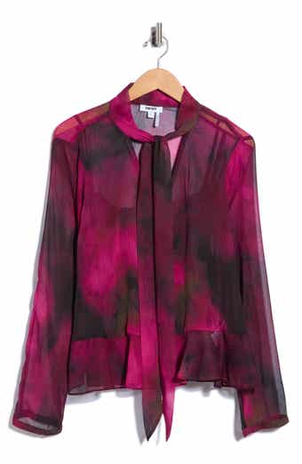 Tie Neck Long Sleeve Peplum Top