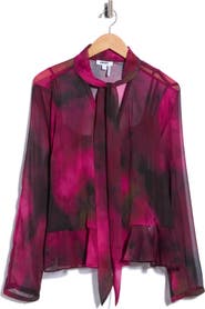 DKNY Tie Neck Long Sleeve Peplum Top
