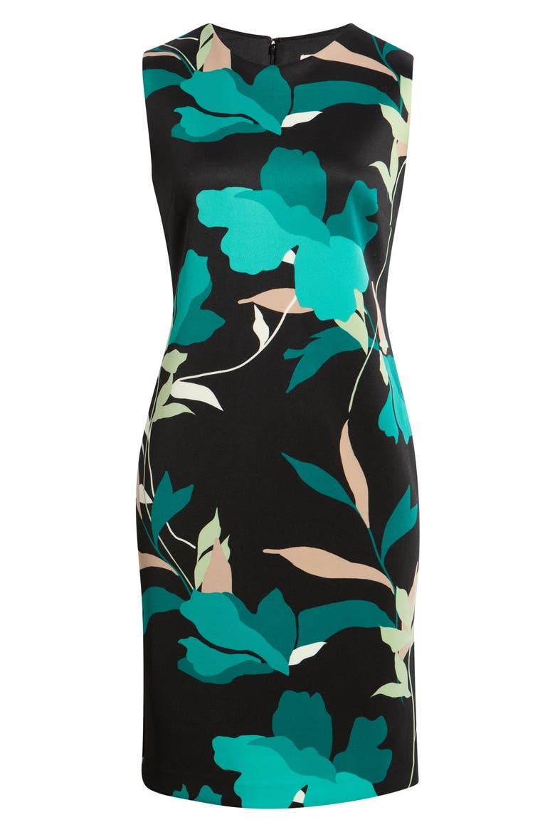 Floral Sleeveless Sheath Dress, Alternate, color, DEEP JADE MULTI