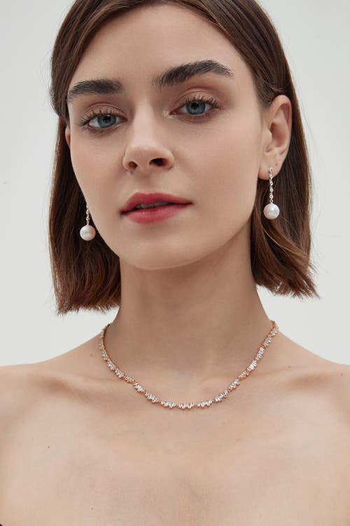 Classicharms Electra Silver Diamond Rivière Pearl Drop Earrings In Silver