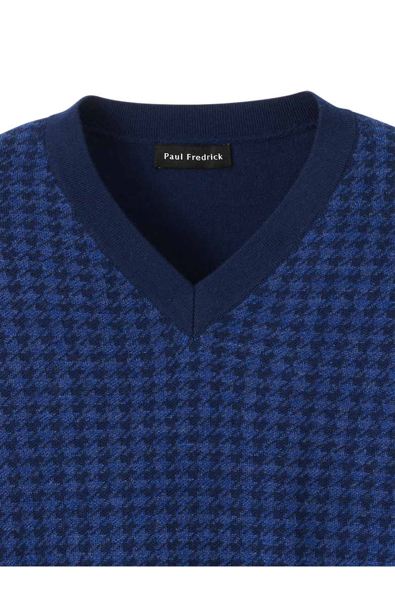 Paul Fredrick Washable Merino Wool Houndstooth V-neck Sweater, Alternate, color, Blue