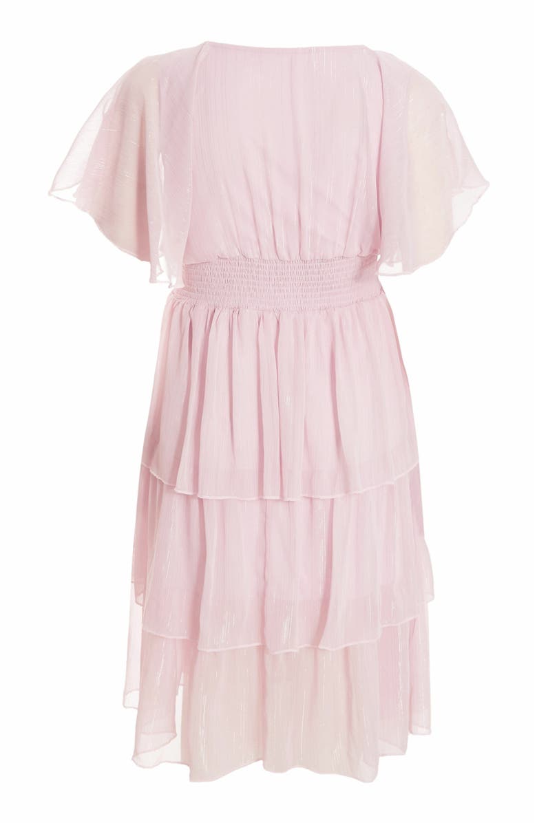 QUIZ Plus Size Chiffon Glitter Tiered Dress, Alternate, color, Pink