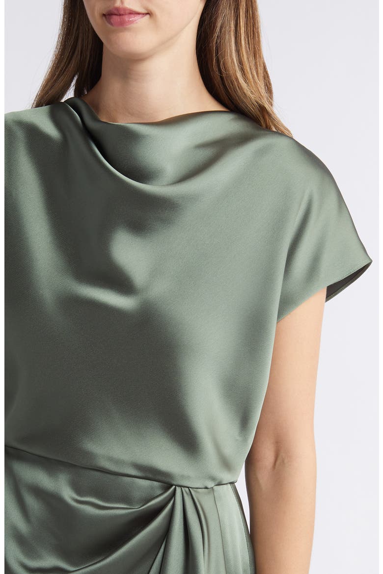 Cowl Neck Satin Sheath Dress, Alternate, color, OLIVE