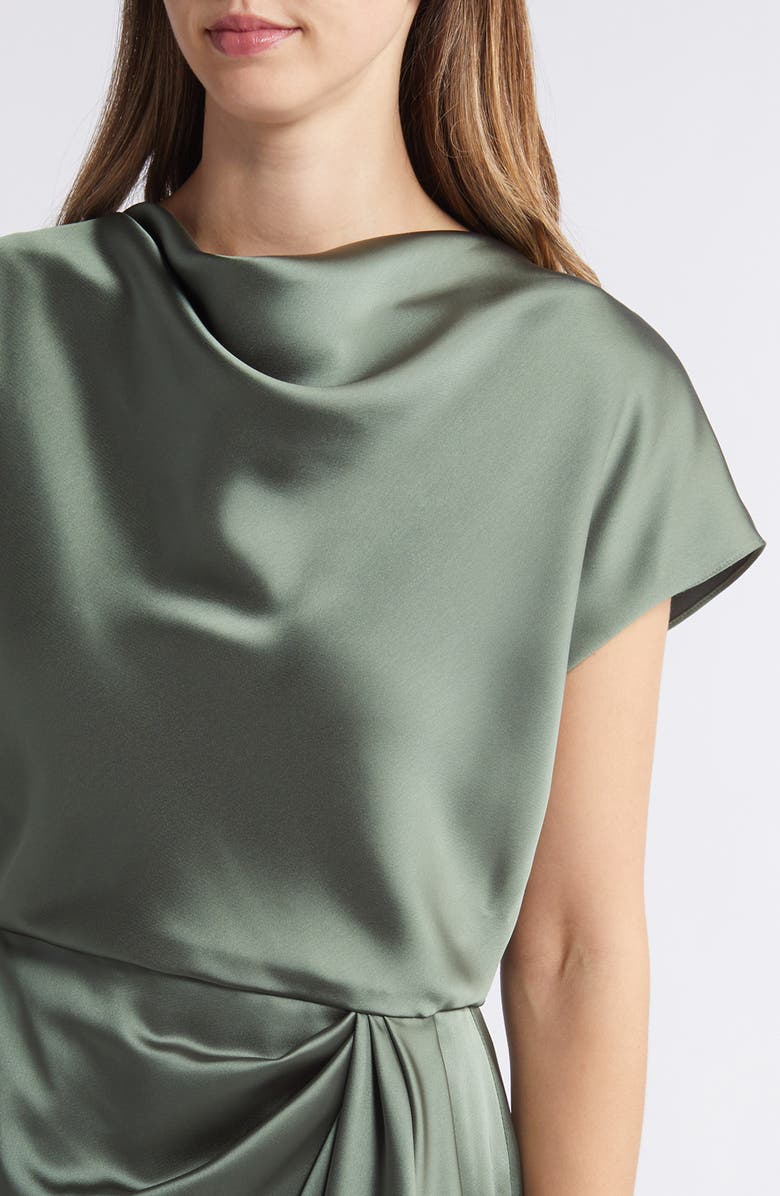 Amsale Cowl Neck Satin Sheath Dress, Alternate, color, Olive