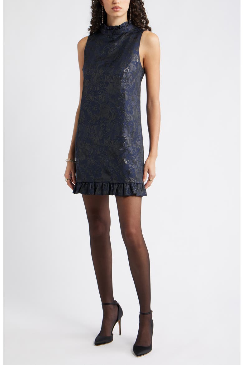 Bow Back Floral Brocade Minidress, Main, color, NAVY MULTI BROCADE
