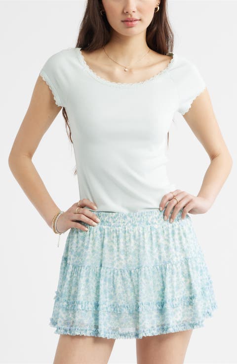 Lace Trim Cotton T-Shirt