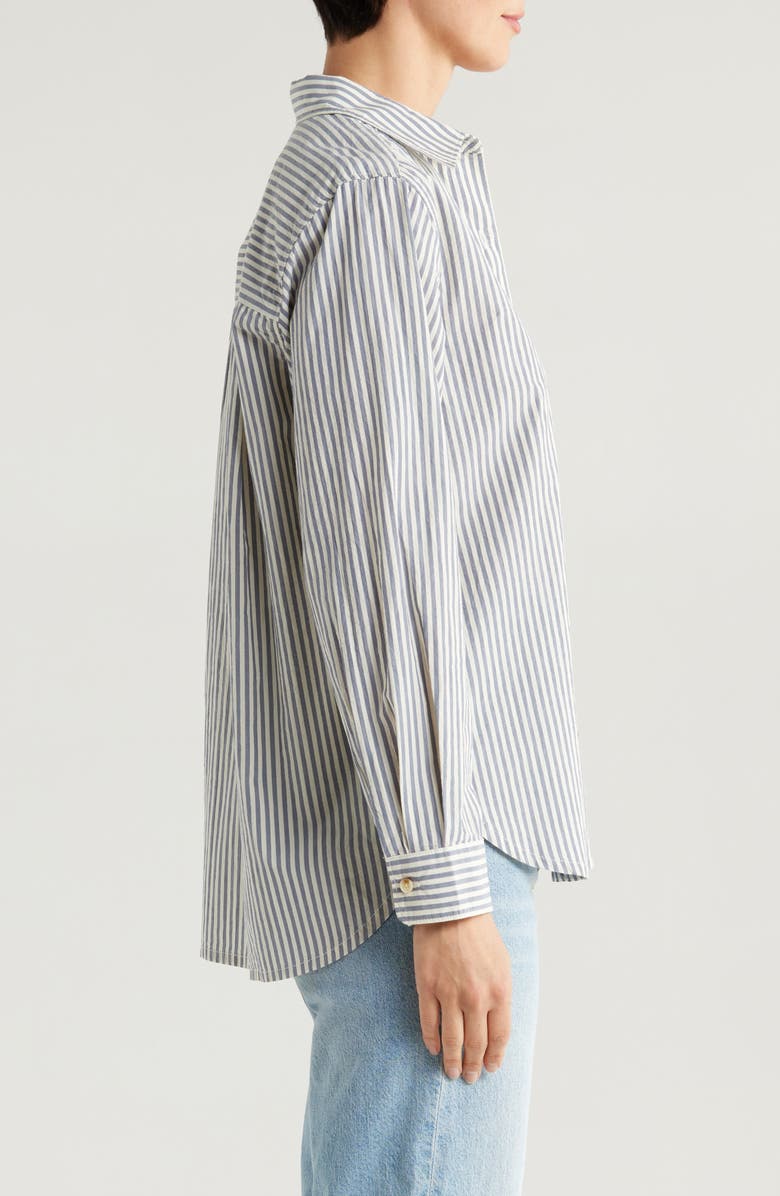 Marine Layer Abbey Stripe Cotton Poplin Button-Up Shirt, Alternate, color, Navy Stripe