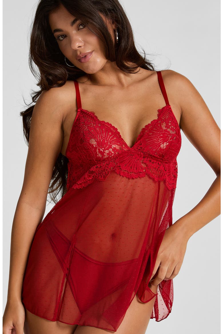 Whitney Lace & Mesh Chemise, Alternate, color, CHILI PEPPER